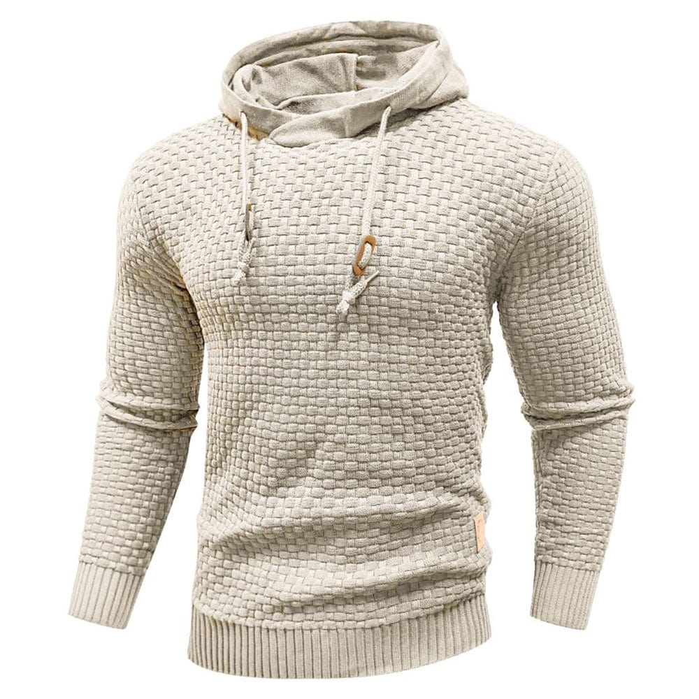 Men's Waffle-Knit Pullover Hoodie, Drawstring Sweater Knit
