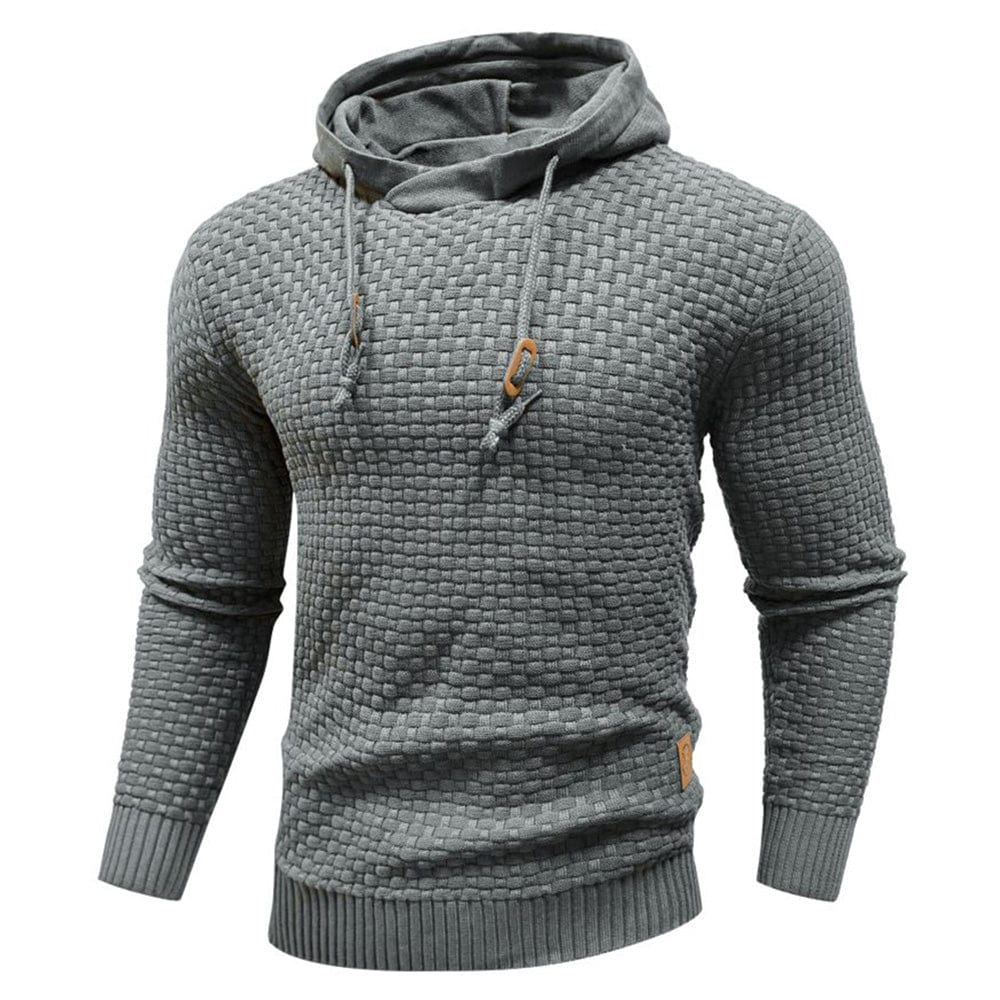 Men's Waffle-Knit Pullover Hoodie, Drawstring Sweater Knit