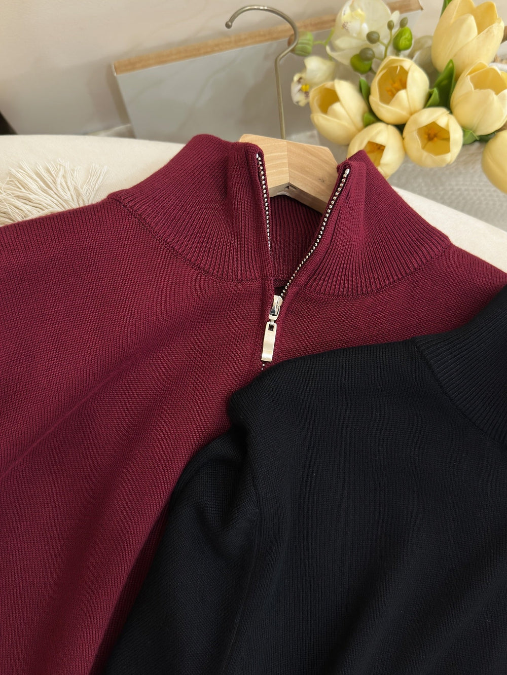 Men's Fine-Knit Mock-Neck Quarter-Zip Sweater, Short Stand Collar