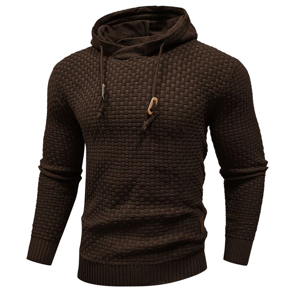 Men's Waffle-Knit Pullover Hoodie, Drawstring Sweater Knit