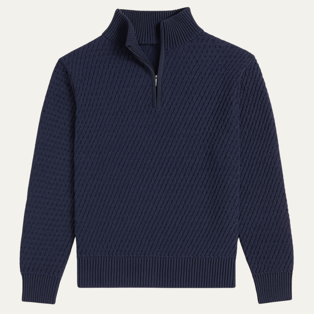 Men's Ribbed Quarter-Zip Pullover, Classic Stand-Collar Knit