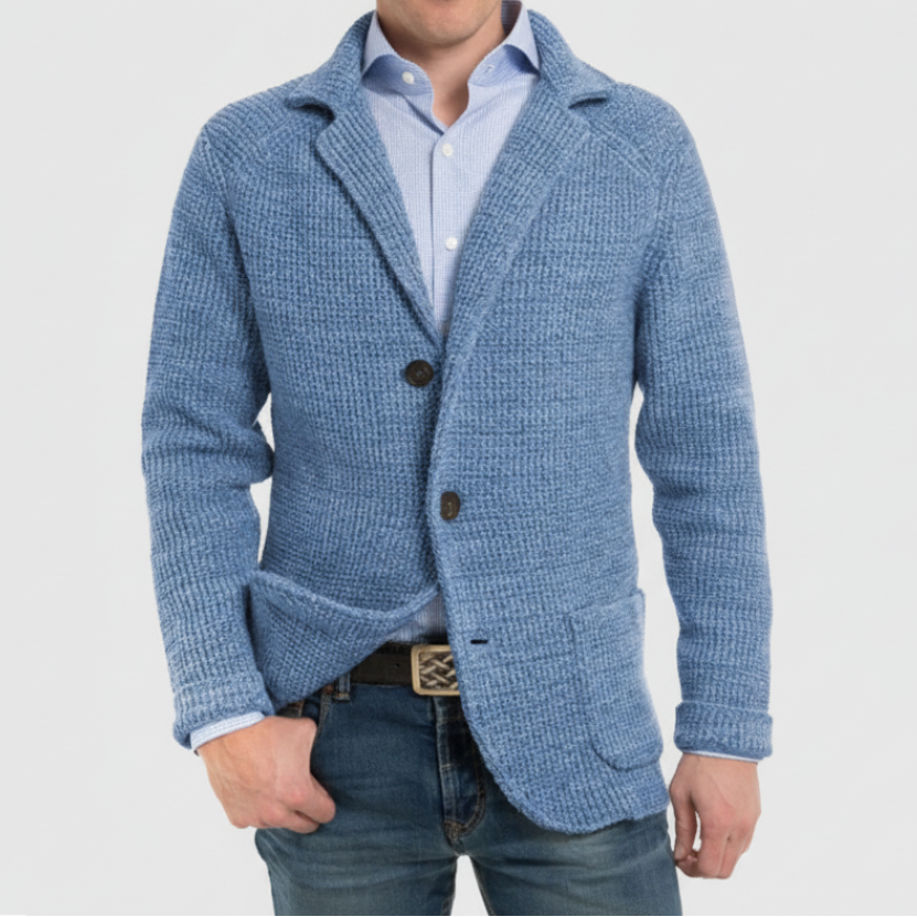 Men's Waffle-Knit Notch-Lapel Blazer, Two-Button Patch-Pocket Jacket