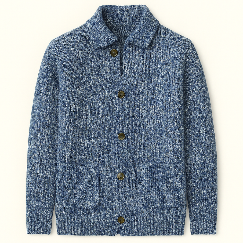 Men's Flecked-Knit Collared Cardigan, Five-Button Patch-Pocket Jacket