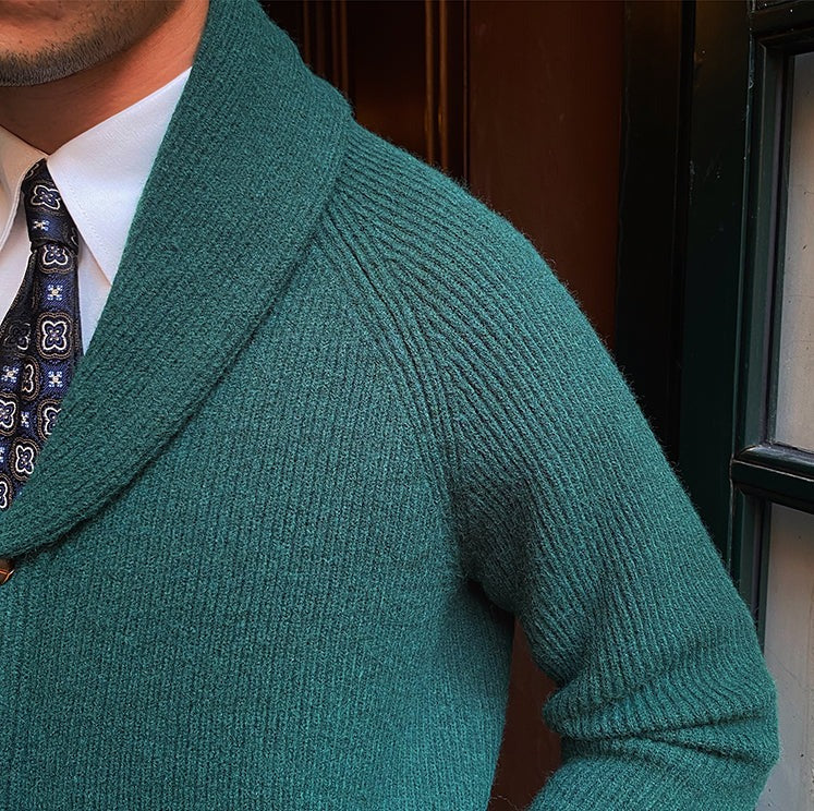 Men's Fine-Rib Shawl-Collar Cardigan, Two Patch Pockets