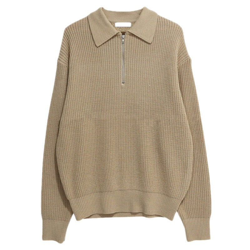 Men's Chunky Waffle-Knit Quarter-Zip, Oversized Fold-Down Collar Pullover