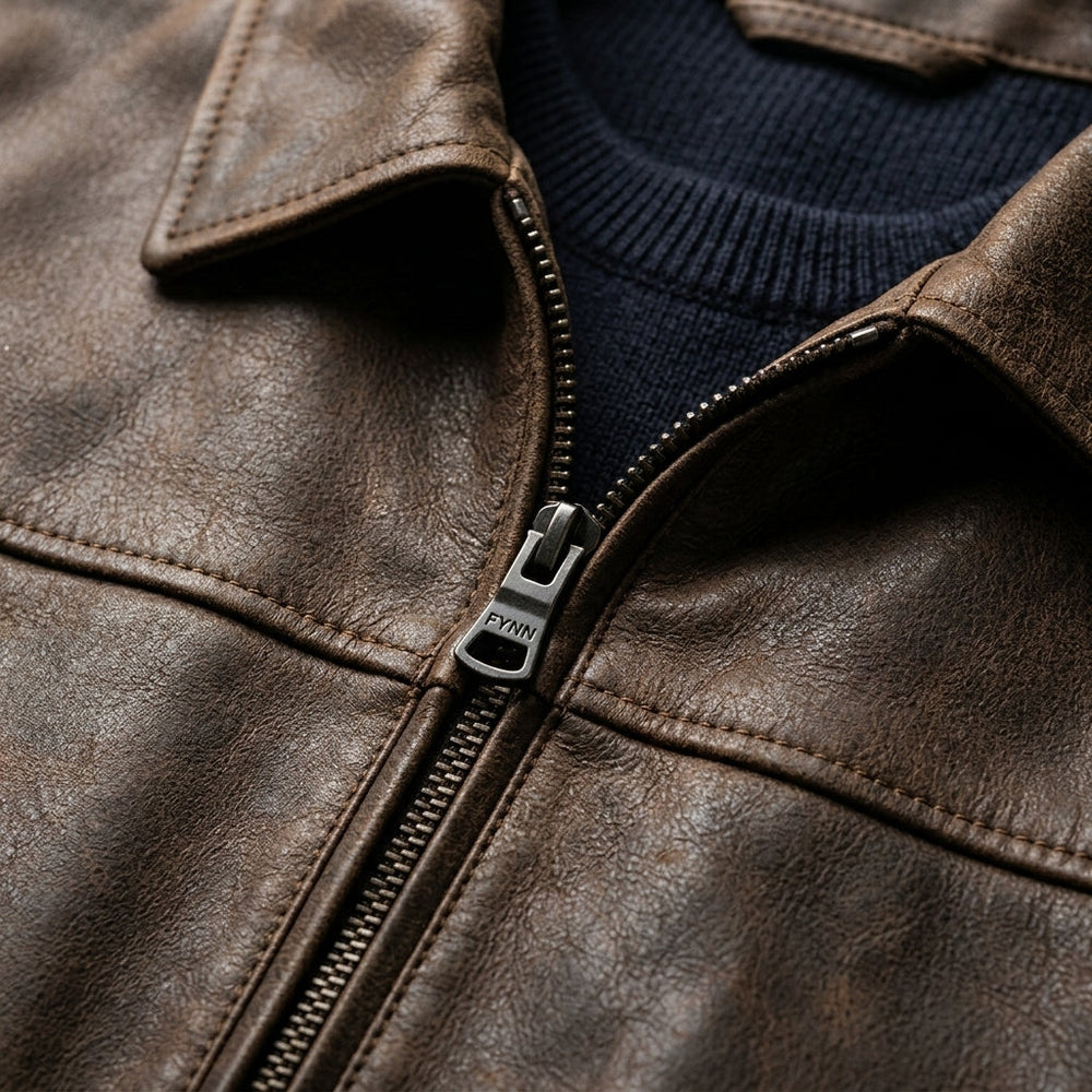 Men's Faux-Leather Zip Jacket, Shirt-Collar Cool-Season Coat