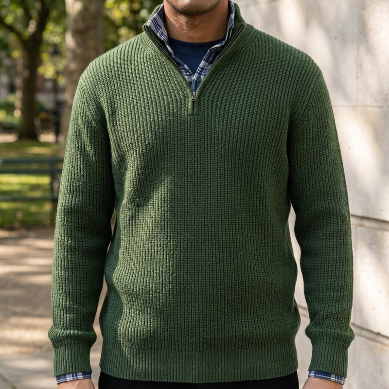 Men's Ridged-Knit Quarter-Zip Pullover, Exposed-Zip Stand-Collar Sweater