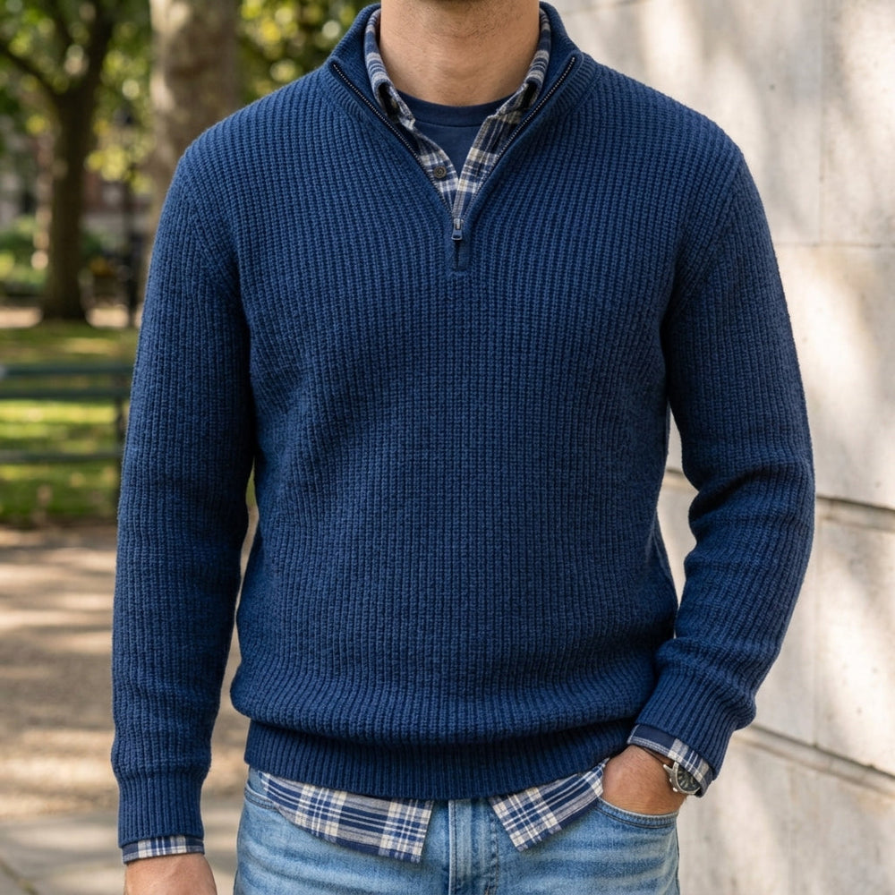 Men's Ridged-Knit Quarter-Zip Pullover, Exposed-Zip Stand-Collar Sweater