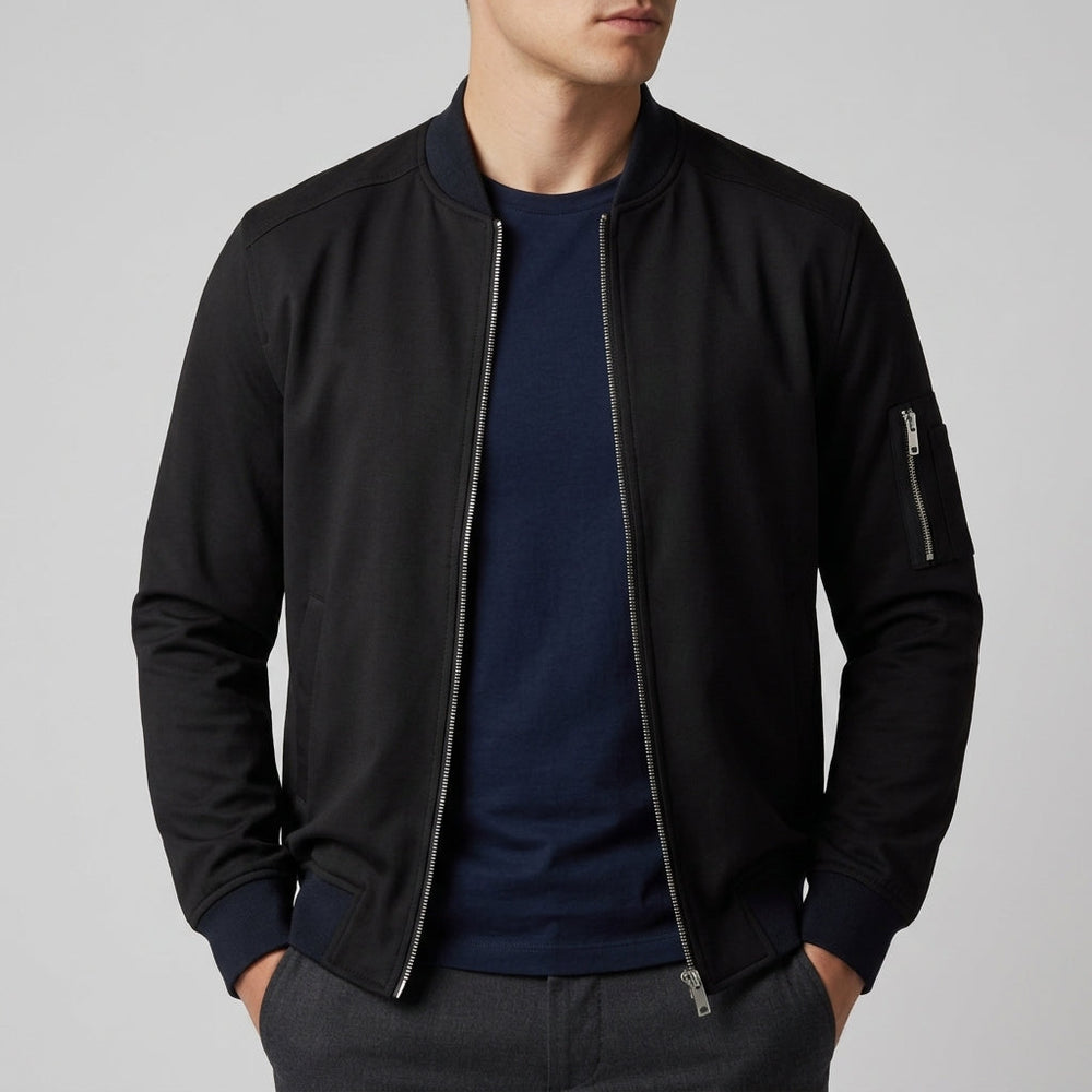 Men's Lightweight Woven Bomber Jacket, Rib Collar and Sleeve Zip
