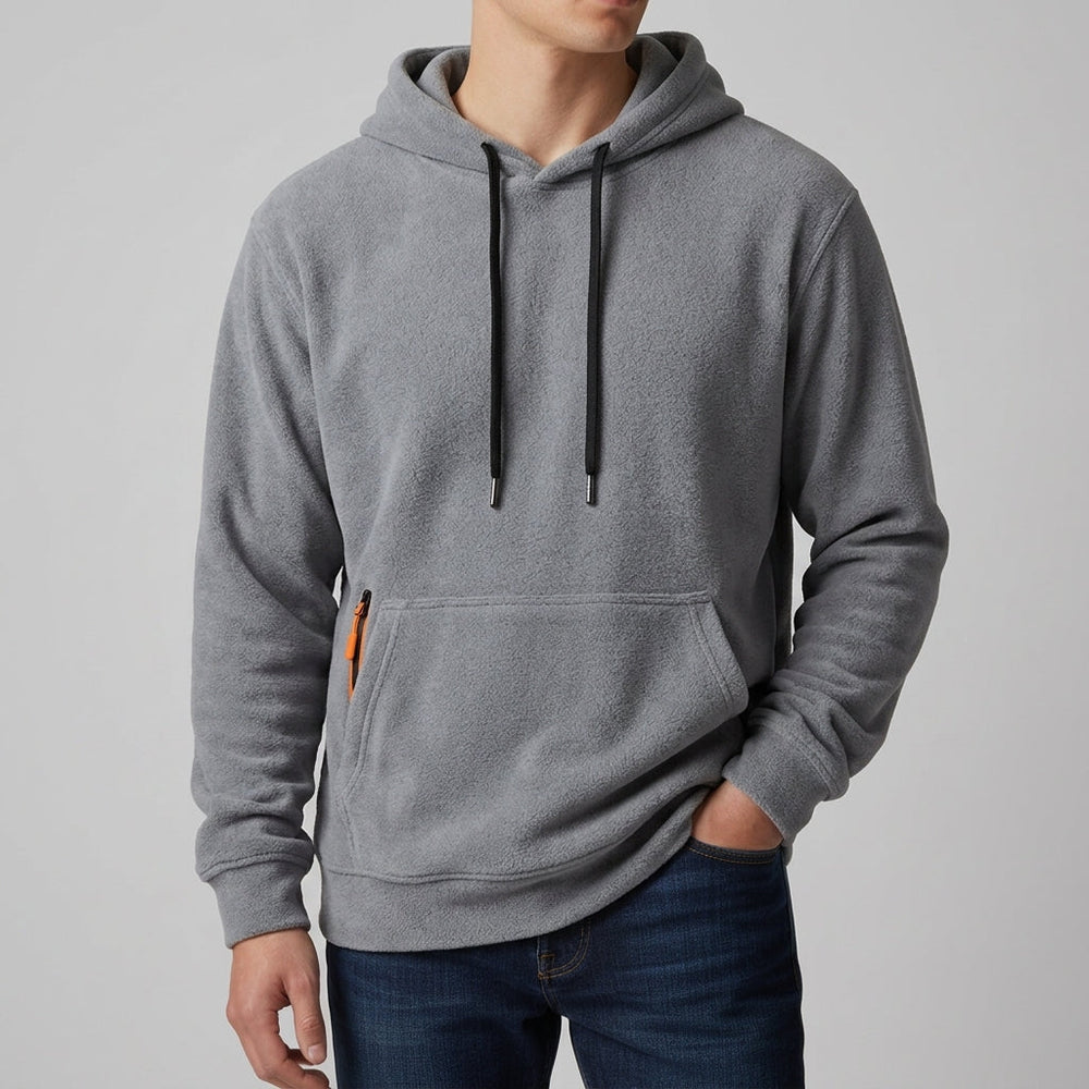 Men's Fleece Pullover Hoodie, Zip-Pocket Drawstring Sweatshirt