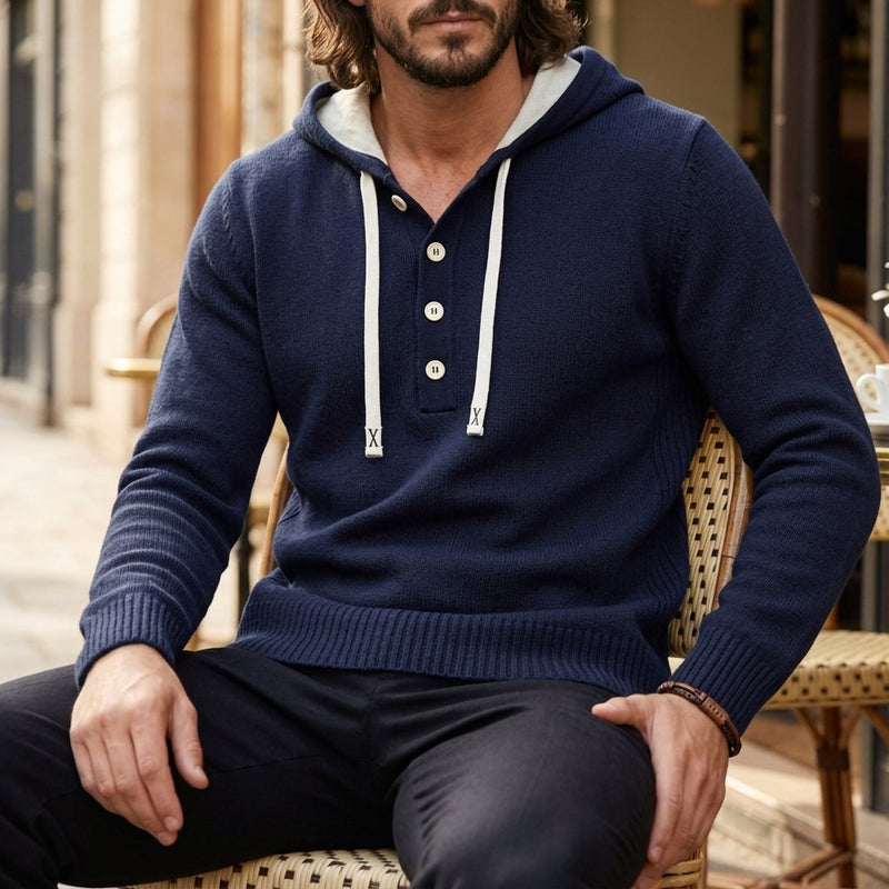 Men's Brushed Fleece Button-Neck Hoodie, Pouch-Pocket Pullover