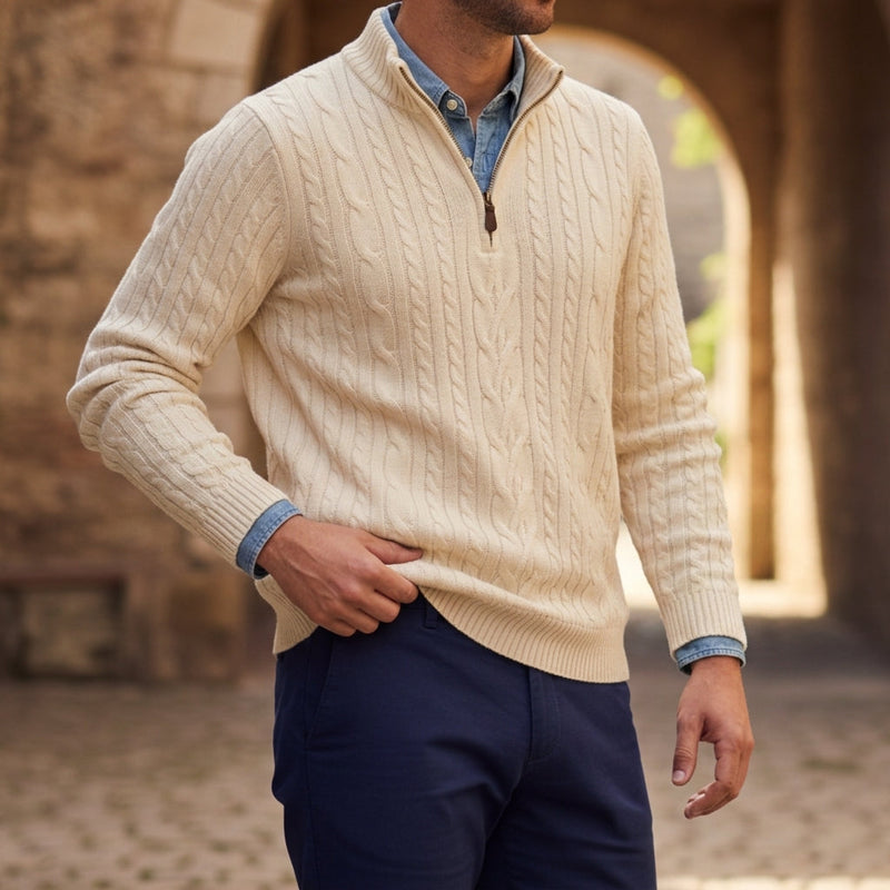 Men's Ribbed Zip-Neck Sweater, Winter-Weight Stand-Collar Knit