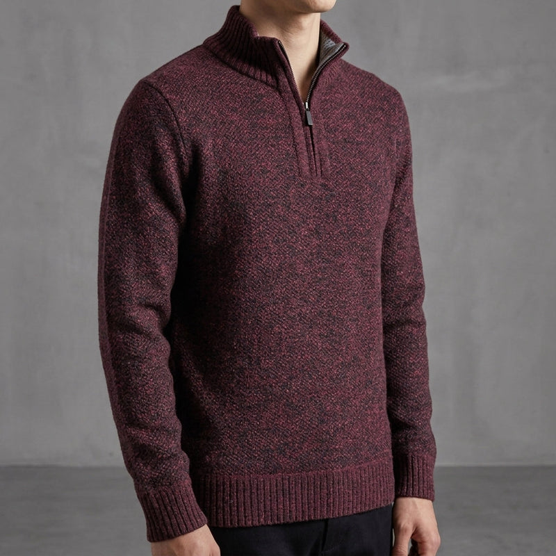 Men's Flecked Two-Tone Quarter-Zip Sweater, Heavyweight Stand-Collar Knit