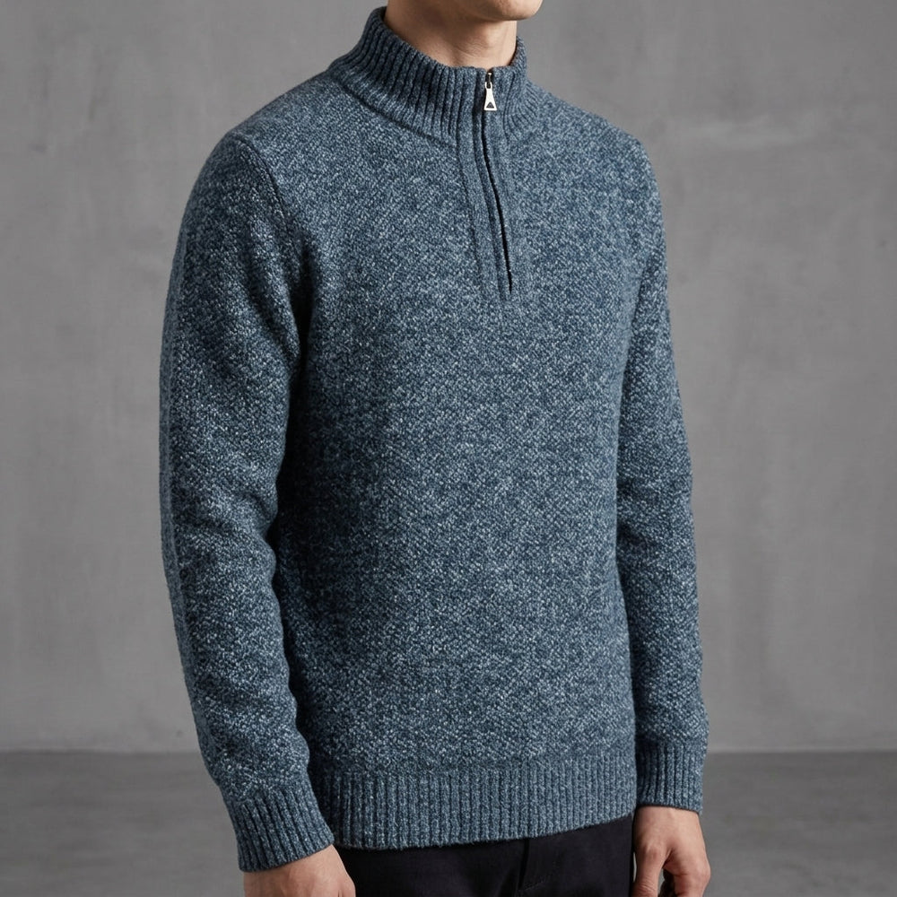 Men's Flecked Two-Tone Quarter-Zip Sweater, Heavyweight Stand-Collar Knit
