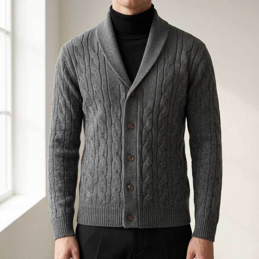 Men's Cable-Knit Shawl-Collar Cardigan, Button-Front Sweater