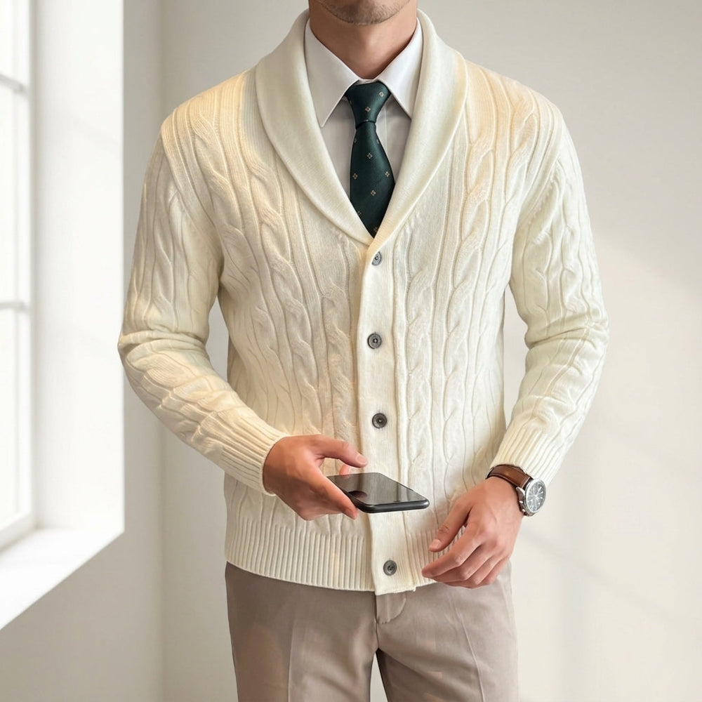 Men's Wool-Blend Shawl-Collar Cardigan Sweater, Winter Knit Jacket