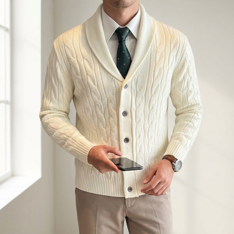 Men's Wool-Blend Shawl-Collar Cardigan Sweater, Winter Knit Jacket