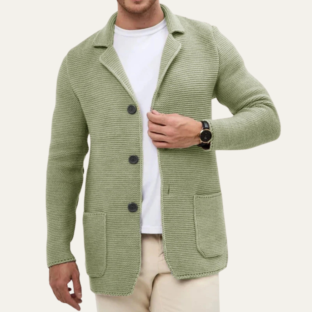 Men's Knitted Blazer Cardigan, Notch-Lapel Three-Button Sport Coat