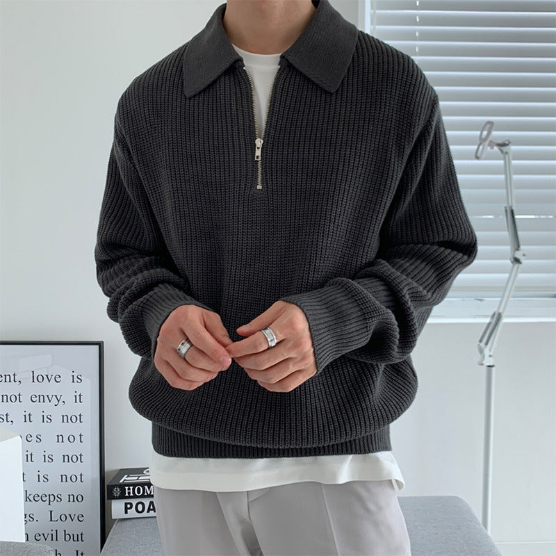 Men's Ribbed Quarter-Zip Pullover, Everyday Stand-Collar Knit
