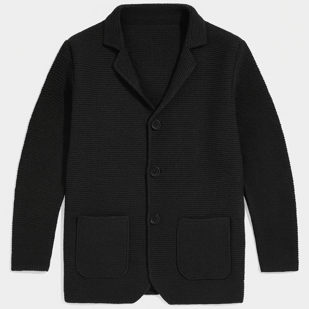 Men's Ridged-Knit Notch-Lapel Blazer, Three-Button Patch-Pocket Jacket