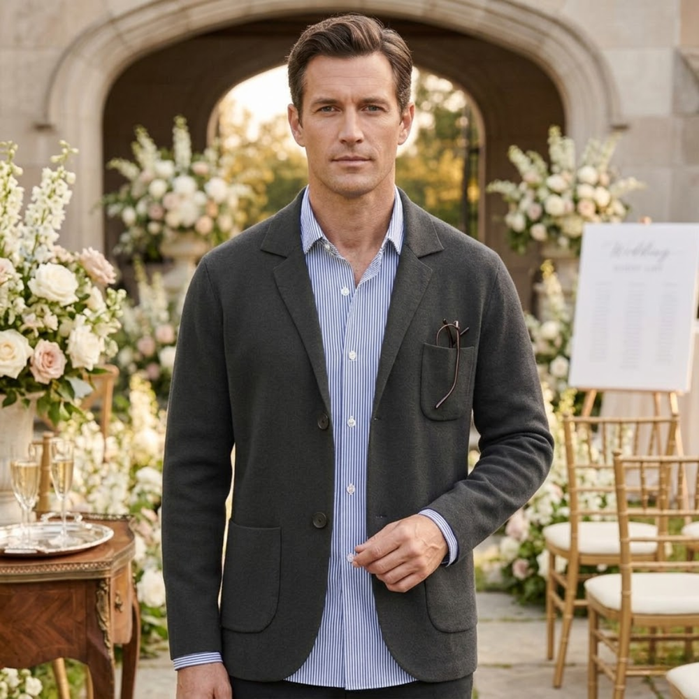 Men's Soft Knit Notch-Lapel Blazer, Unstructured Two-Button Jacket
