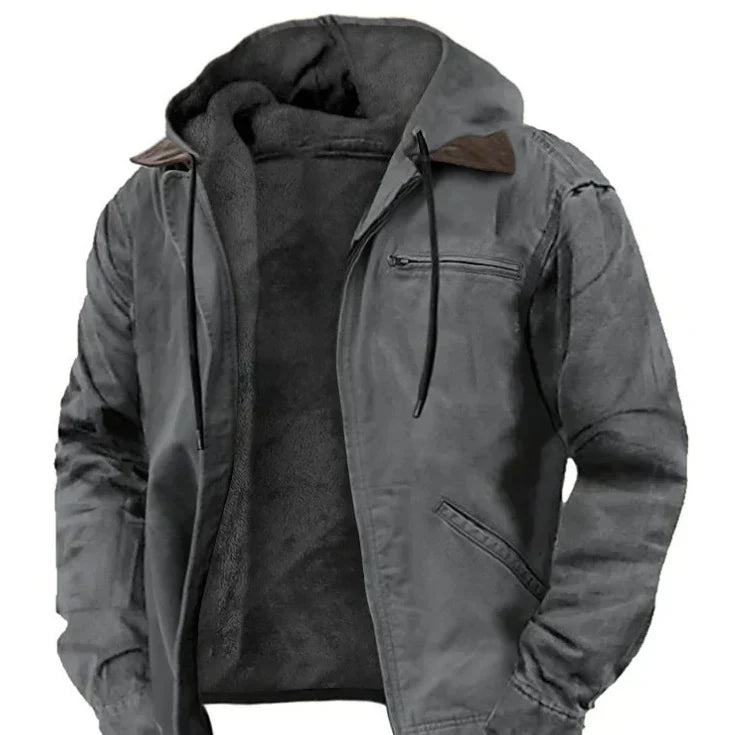 Men's Fleece-Lined Hooded Jacket, Zip-Front Woven Shell