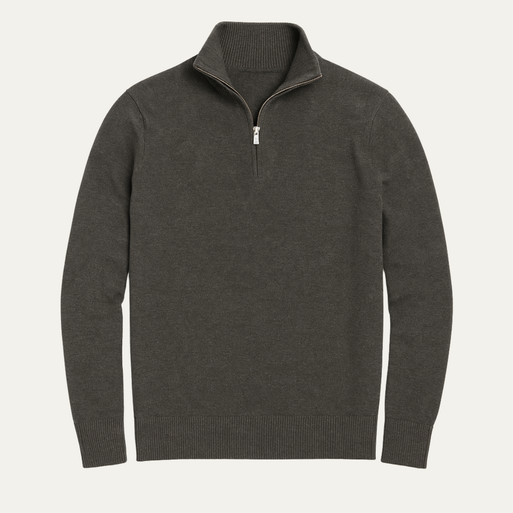 Men's Plain-Knit Quarter-Zip Sweater, Mid-Weight Stand Collar