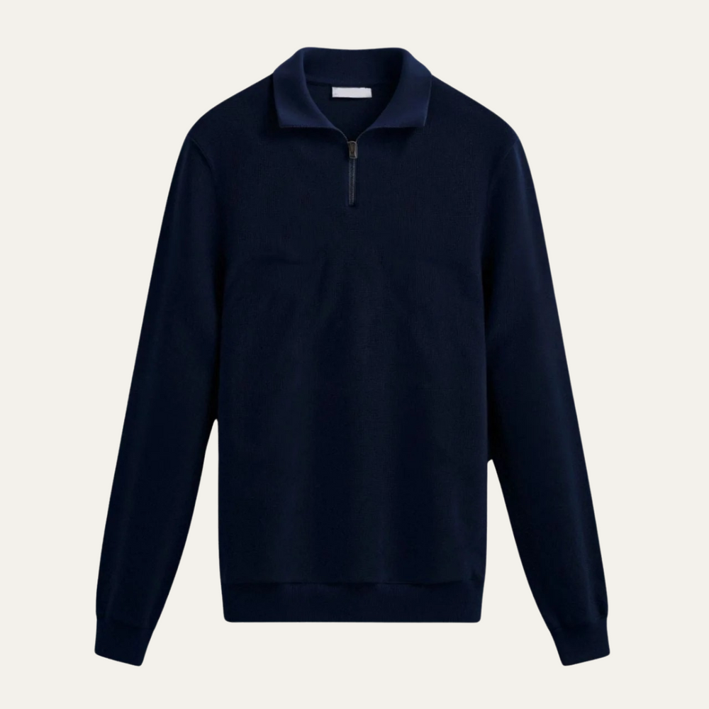 Men's Fine-Rib Quarter-Zip Sweater, Fold-Over Collar Knit