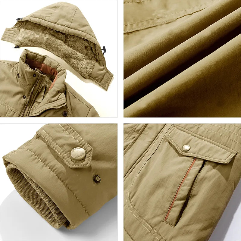 Men's Padded Fleece-Lined Parka, Detachable-Hood Winter Jacket