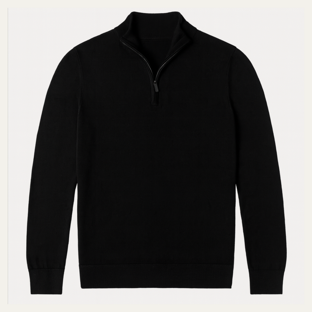 Men's Lightweight Flat-Knit Quarter-Zip, Slim-Fit Stand-Collar Pullover