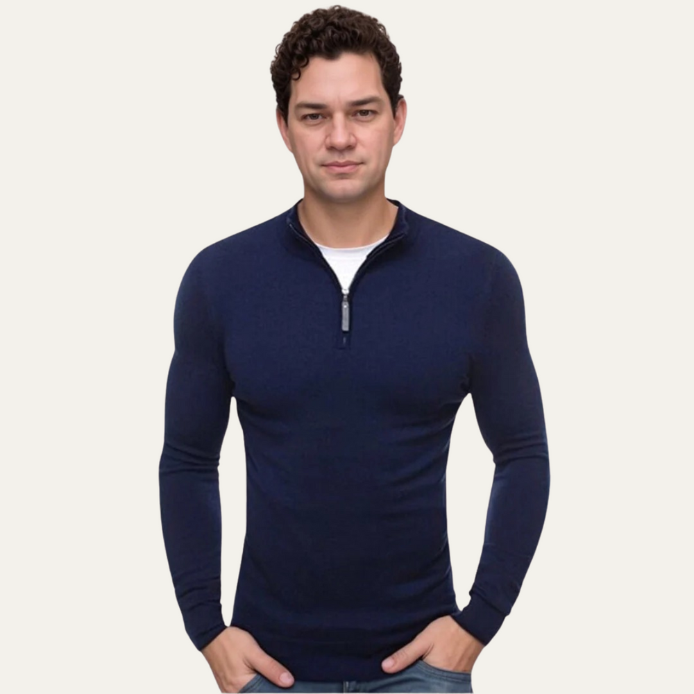 Men's Lightweight Flat-Knit Quarter-Zip, Slim-Fit Stand-Collar Pullover