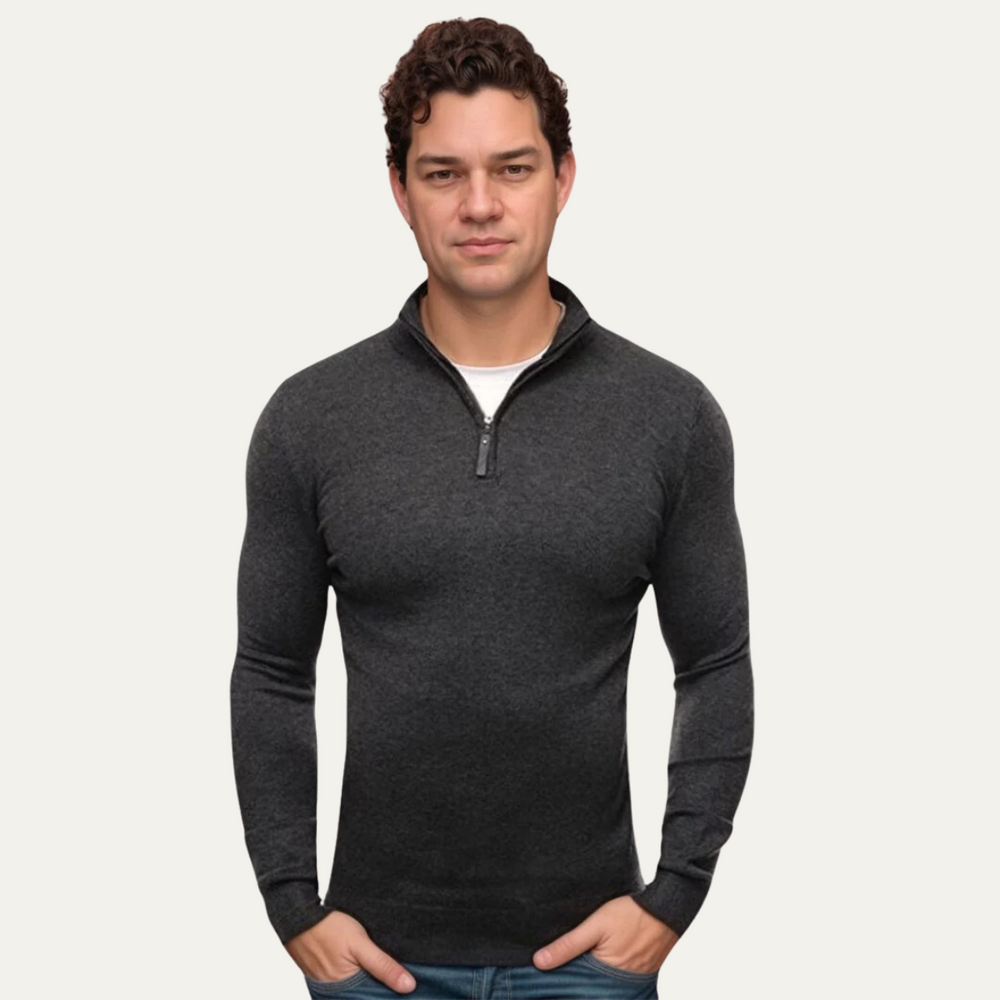 Men's Lightweight Flat-Knit Quarter-Zip, Slim-Fit Stand-Collar Pullover