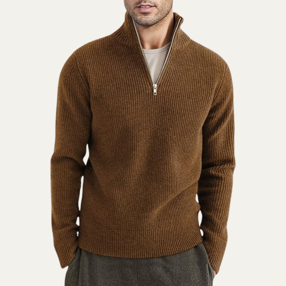 Men's Chunky Broad-Rib Quarter-Zip Sweater, Tall Stand-Collar Knit