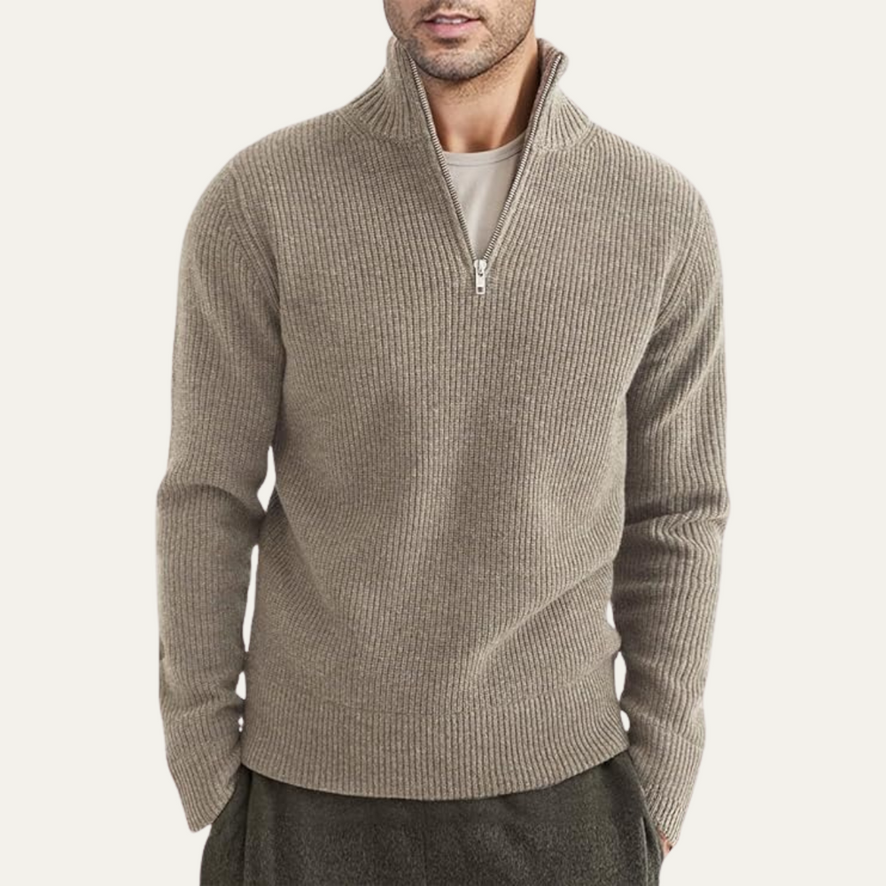 Men's Chunky Broad-Rib Quarter-Zip Sweater, Tall Stand-Collar Knit