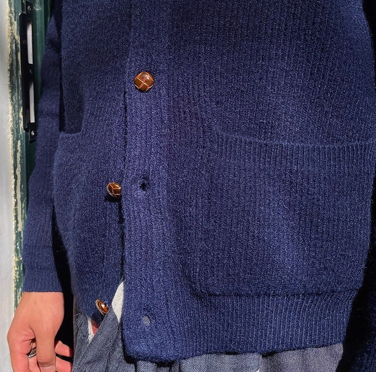 Men's Fine-Rib Shawl-Collar Cardigan, Two Patch Pockets
