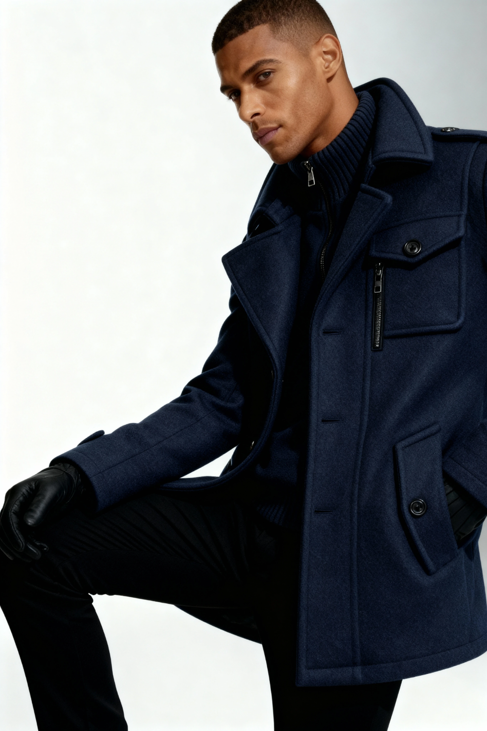 Men's Dense-Woven Car Coat, Inner Knit Zip Collar