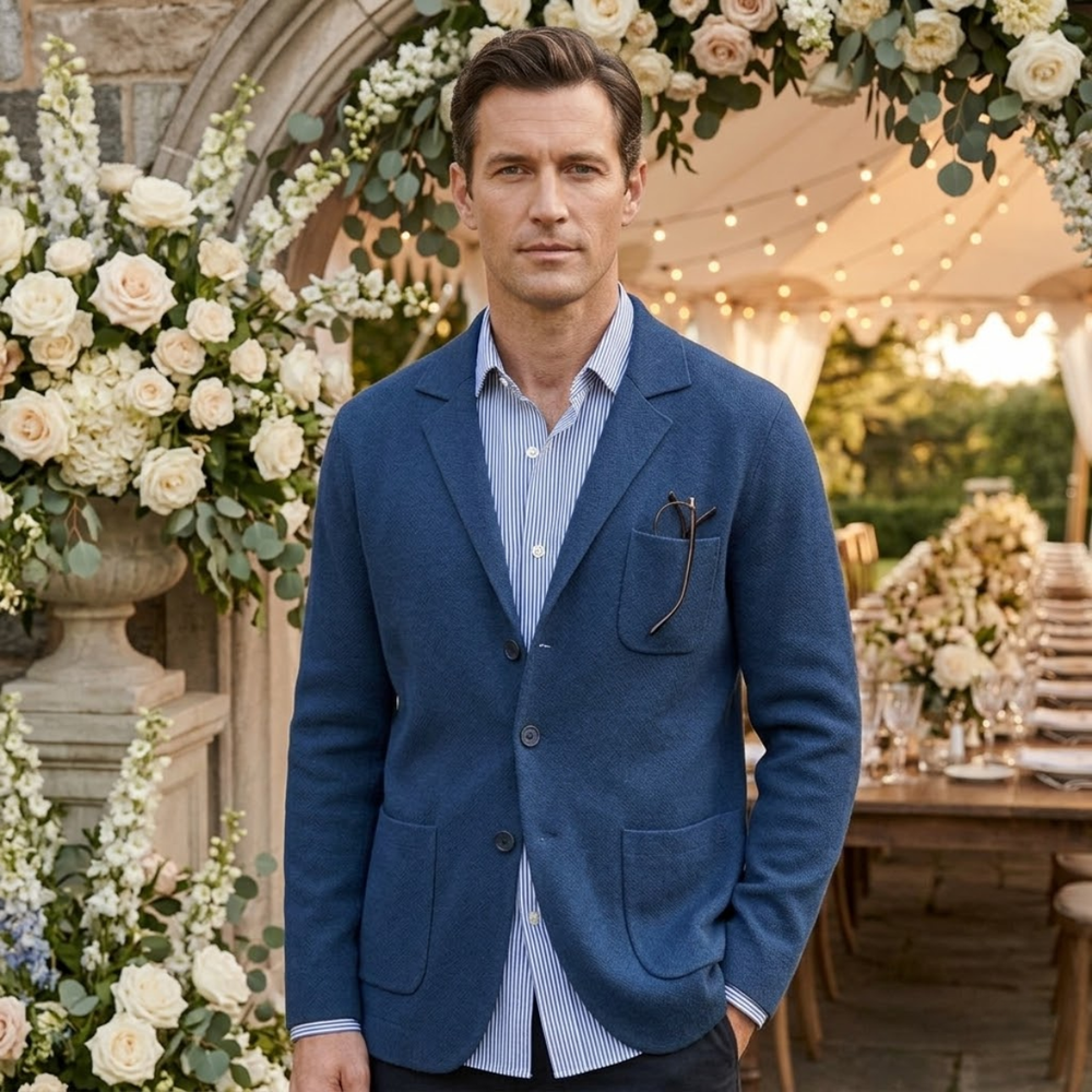 Men's Soft Knit Notch-Lapel Blazer, Unstructured Two-Button Jacket