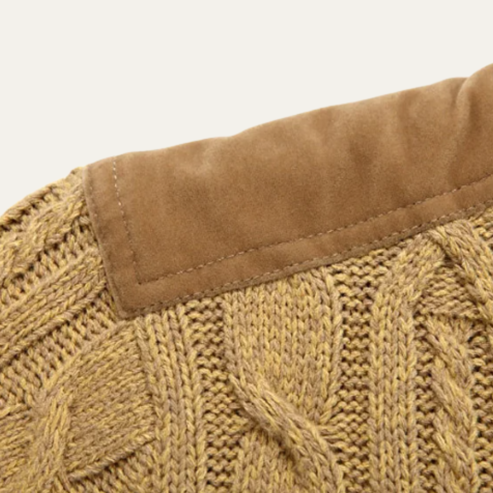 Men's Fleece-Lined Cable-Knit Cardigan, Stand-Collar Button-Through Jacket