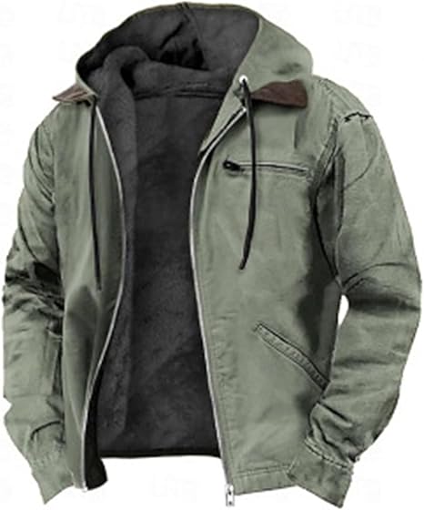 Men's Fleece-Lined Hooded Jacket, Zip-Front Woven Shell
