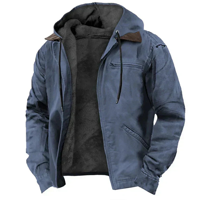 Men's Fleece-Lined Hooded Jacket, Zip-Front Woven Shell