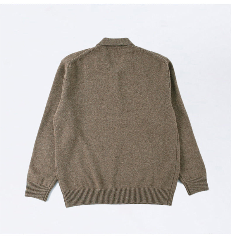 Men's Brushed-Knit Polo Sweater, Wide-Collar Relaxed Pullover