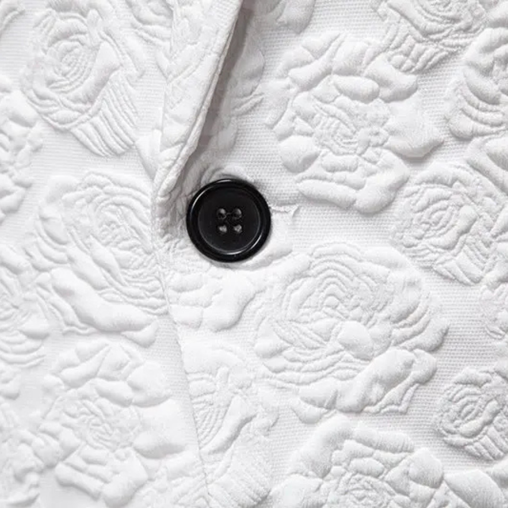 Men's Raised-Floral Dinner Blazer, One-Button Notch-Lapel Jacket