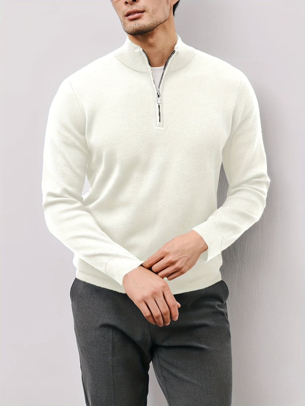 Men's Fine-Knit Mock-Neck Quarter-Zip Sweater, Short Stand Collar