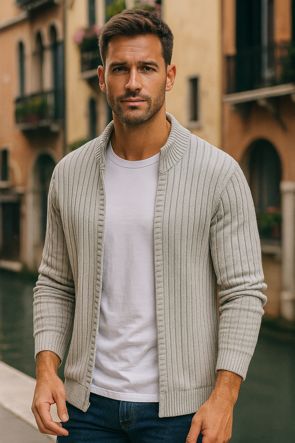 Men's Ribbed Open Cardigan, Cold-Weather Knit-Blend Front-Button Sweater