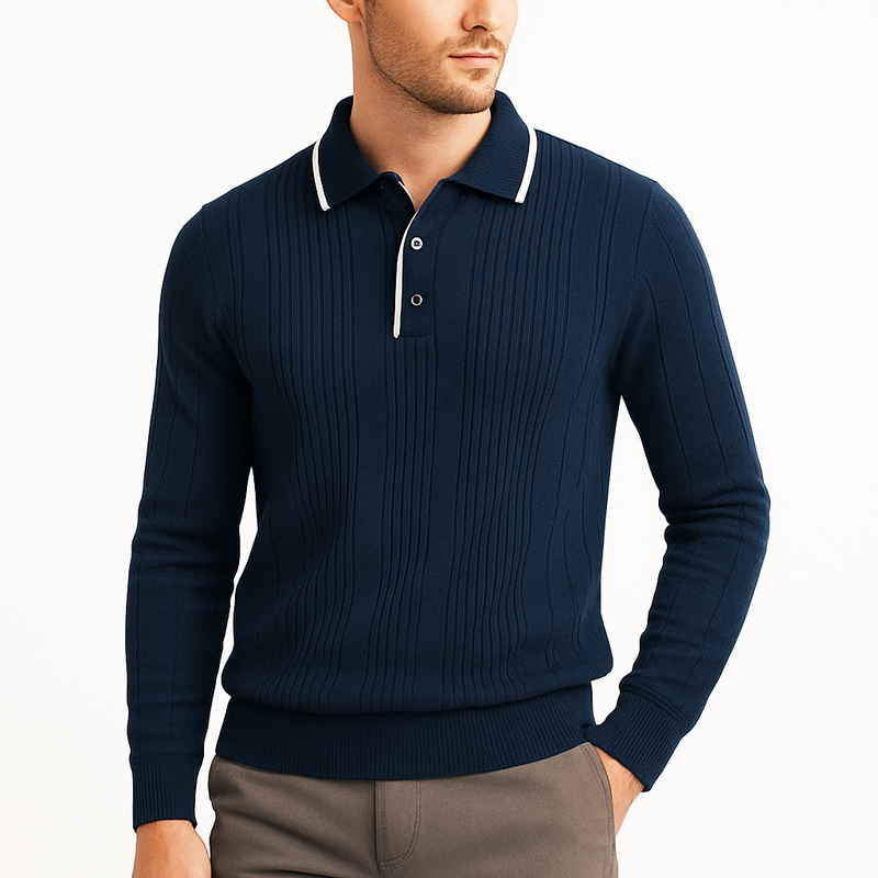 Men's Ribbed Polo Pullover, Cold-Weather Layering Knit