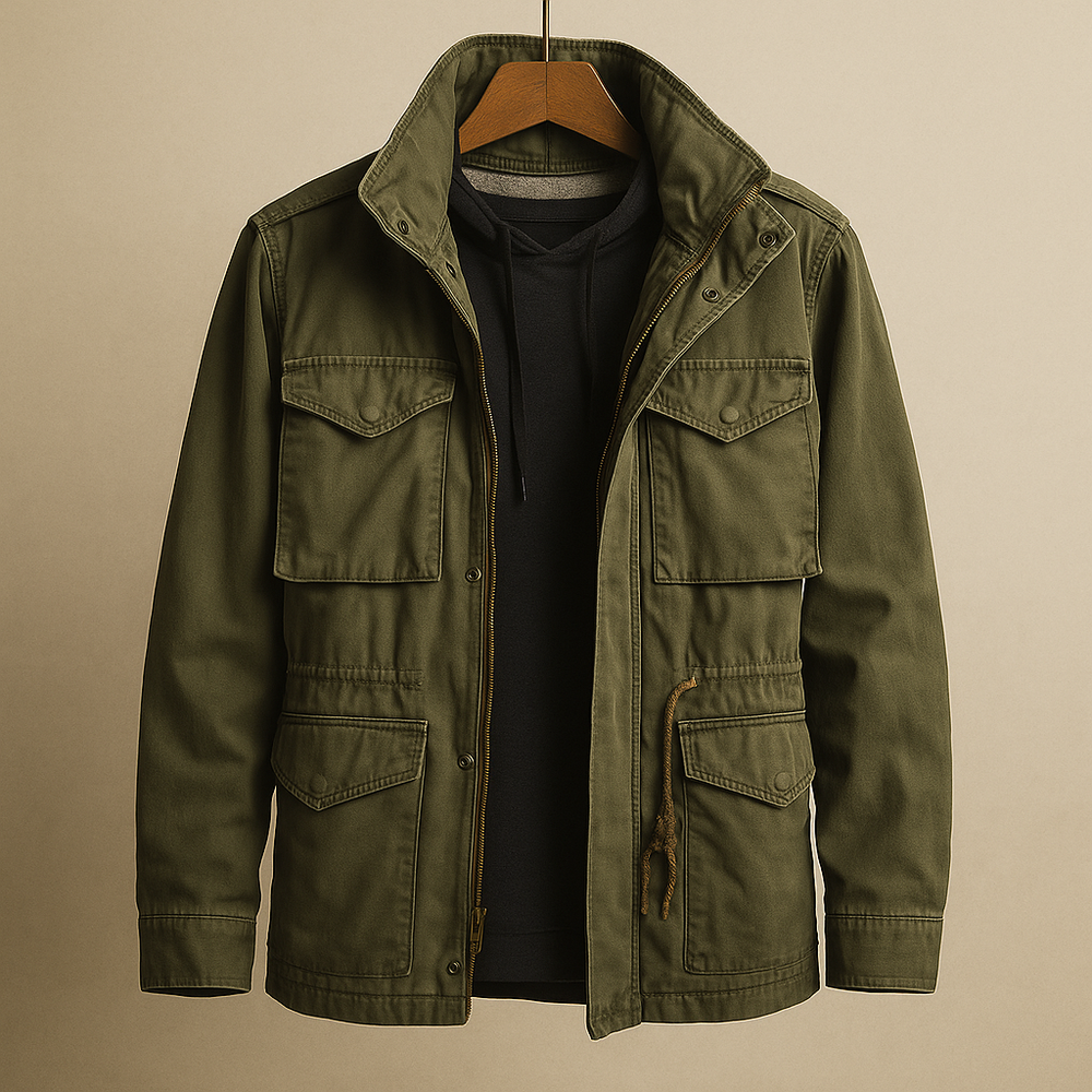 Men's Woven Field Jacket, Drawcord-Waist Four-Pocket Shell