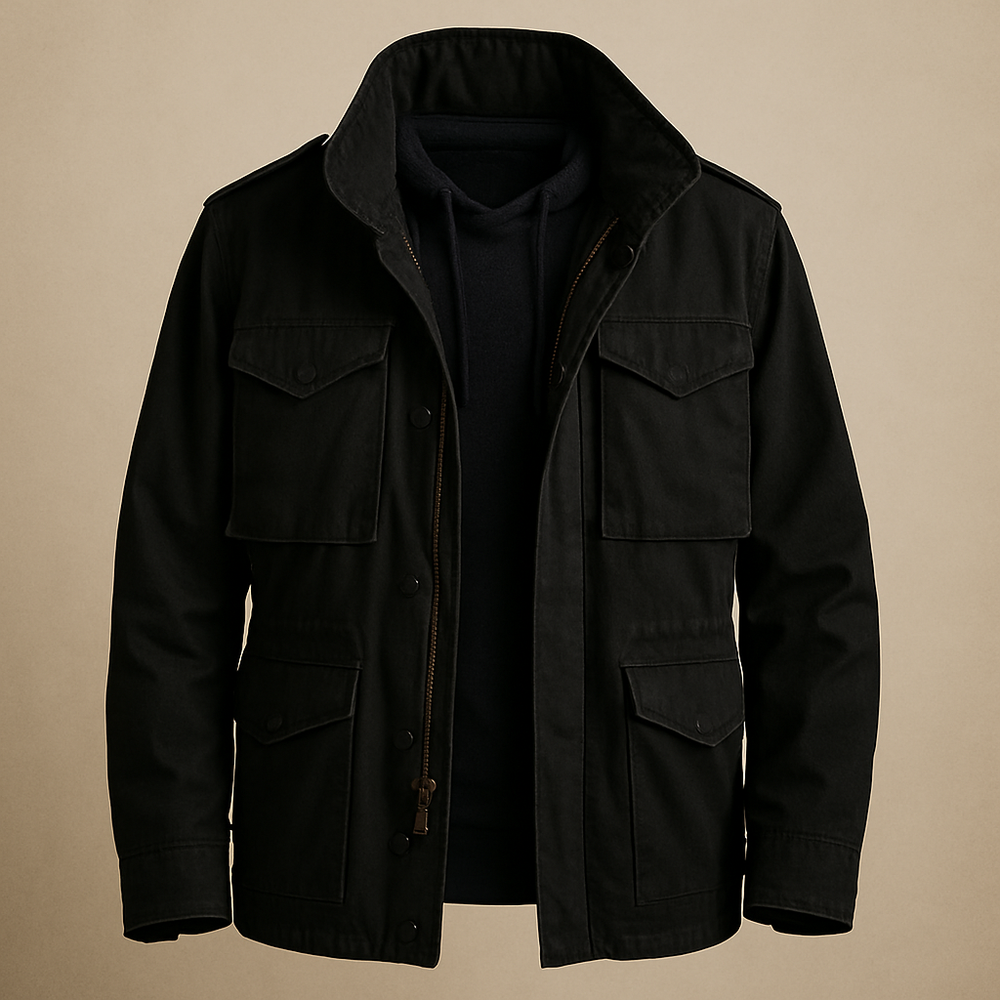 Men's Woven Field Jacket, Drawcord-Waist Four-Pocket Shell