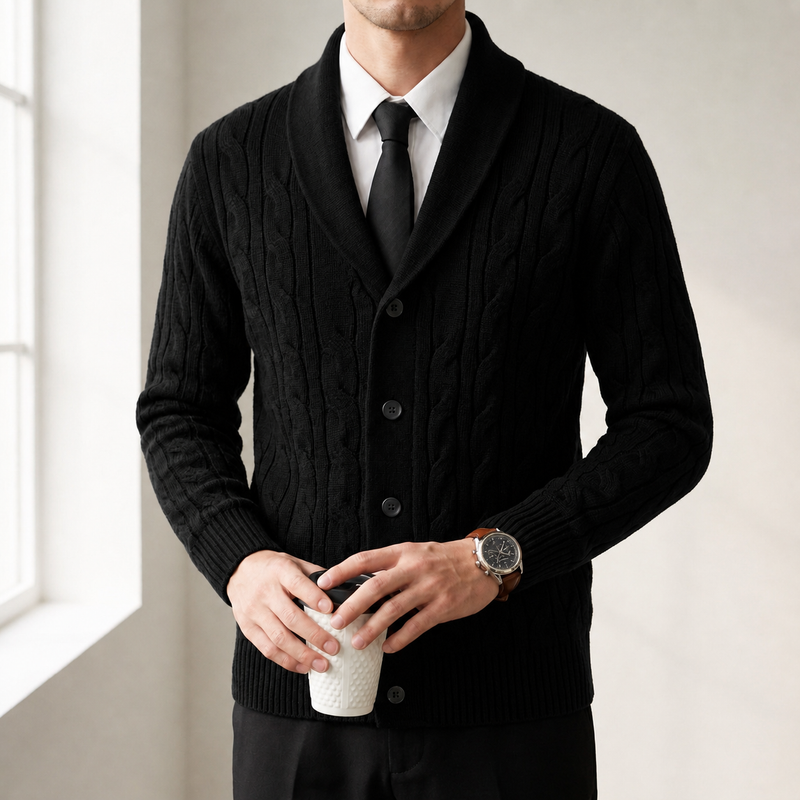 Men's Cable-Knit Shawl-Collar Cardigan, Button-Front Sweater