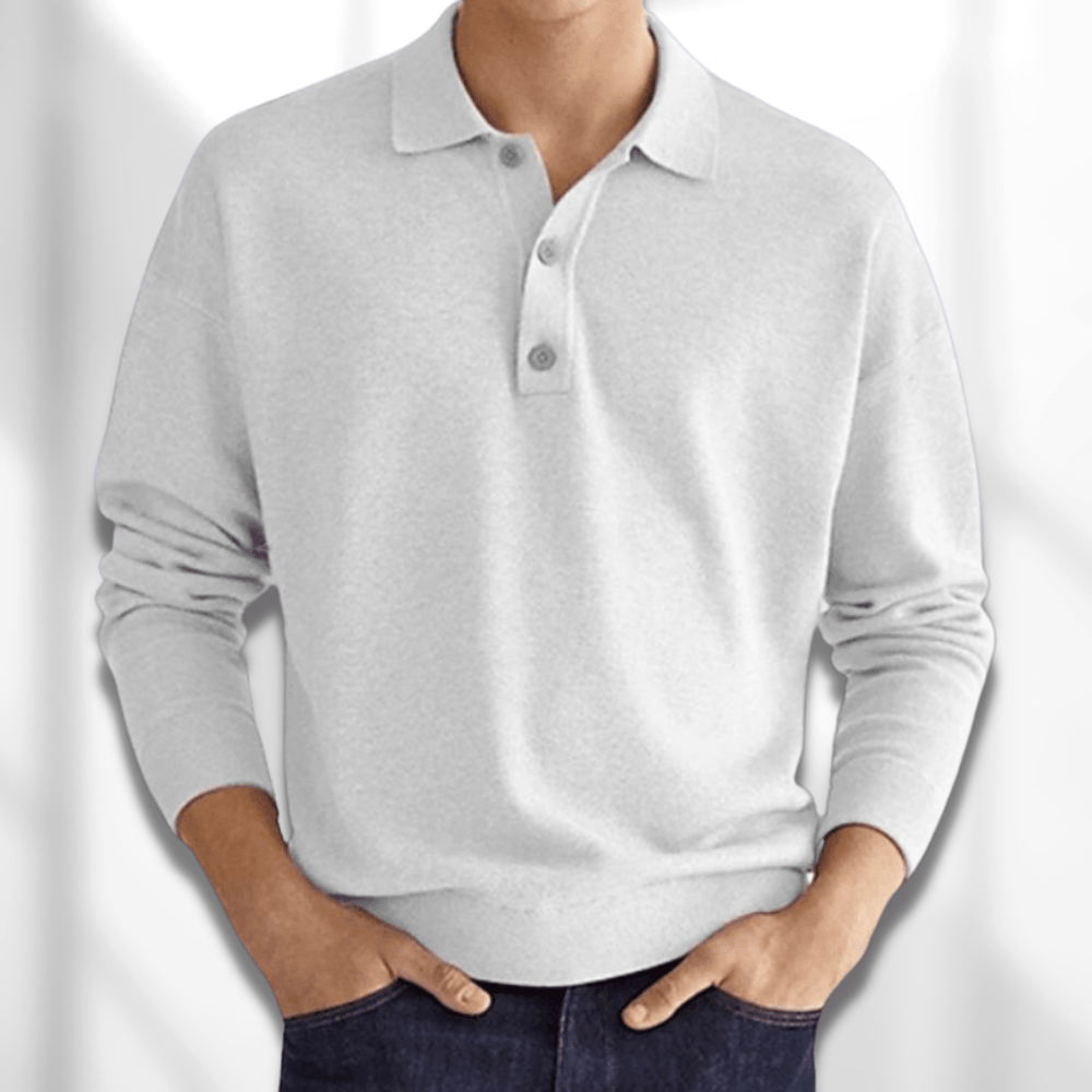Men's Smooth-Knit Long-Sleeve Polo, Relaxed Drop-Shoulder Sweater