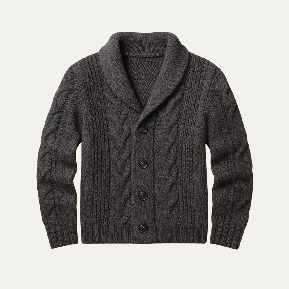 Men's Cable-Knit Shawl-Collar Cardigan, Four-Button Winter Sweater